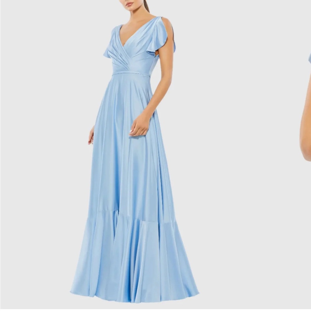 Blue Flounce Sleeve Satin Gown ileena by Mac Duggal